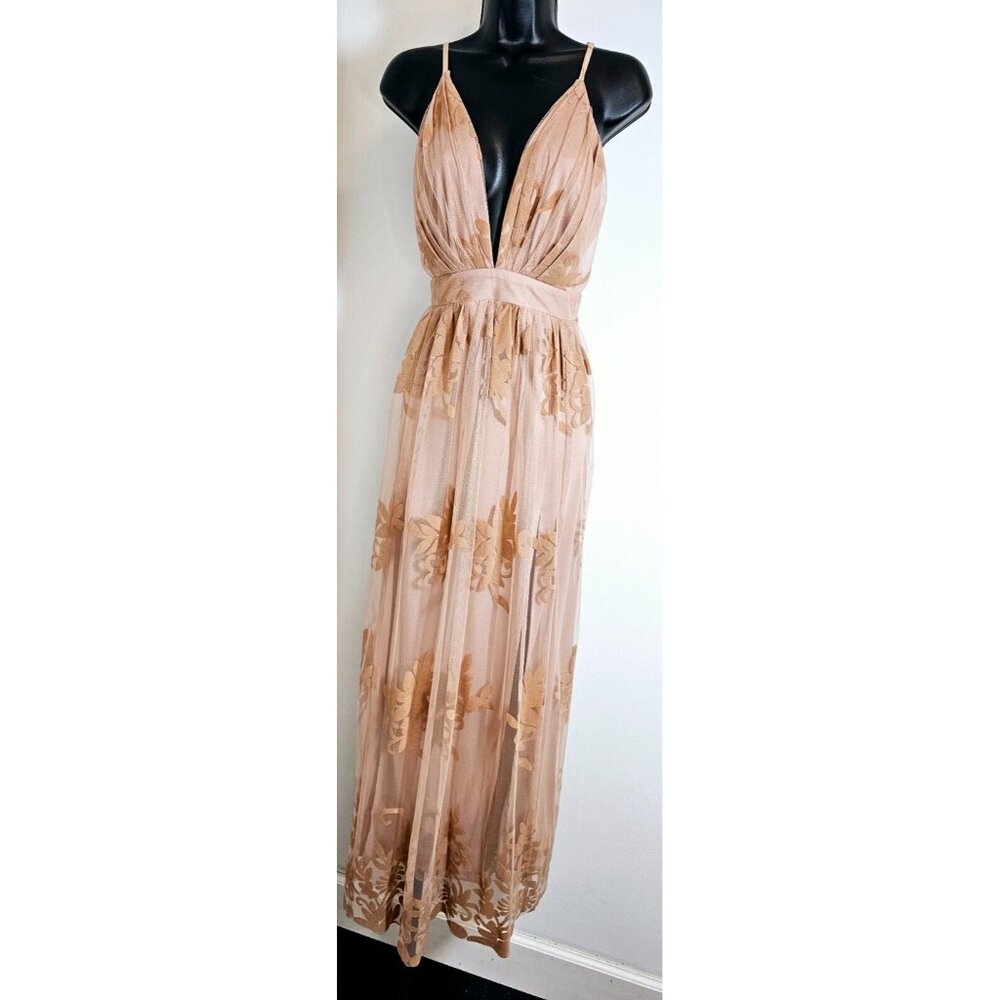 Luxxel Stunning Long Dusty Rose Plunge Dress - SZ L
